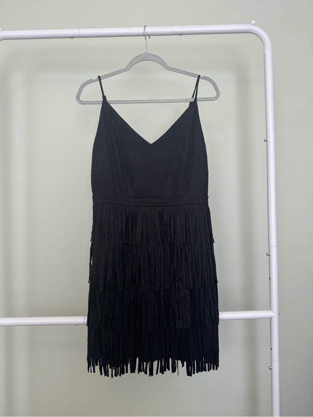 The Impeccable Pig Black Tiered Fringe Slip Dress